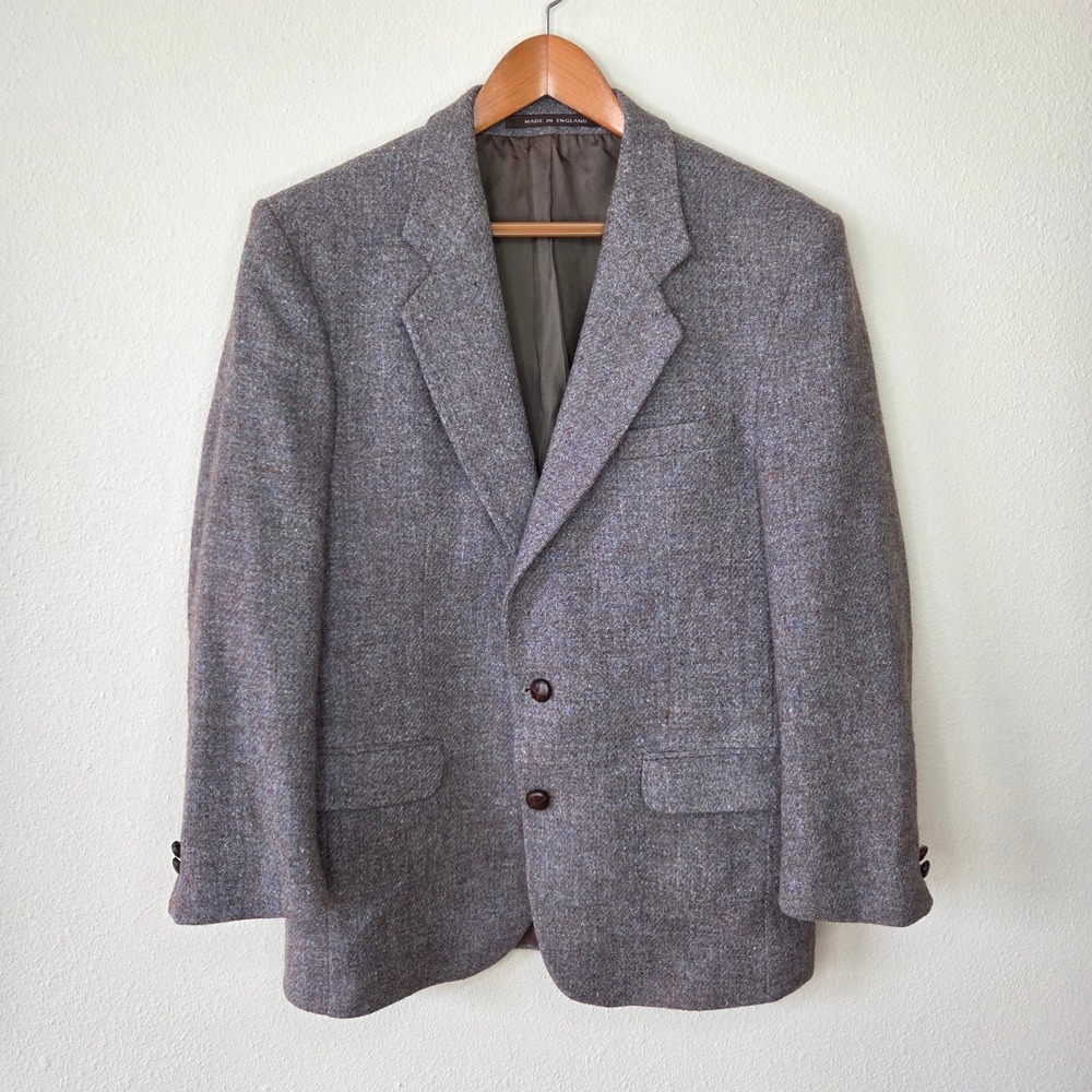 Vintage Harris Tweed Blazer Mens Brown Wool Sport Coat Made England 40 Short